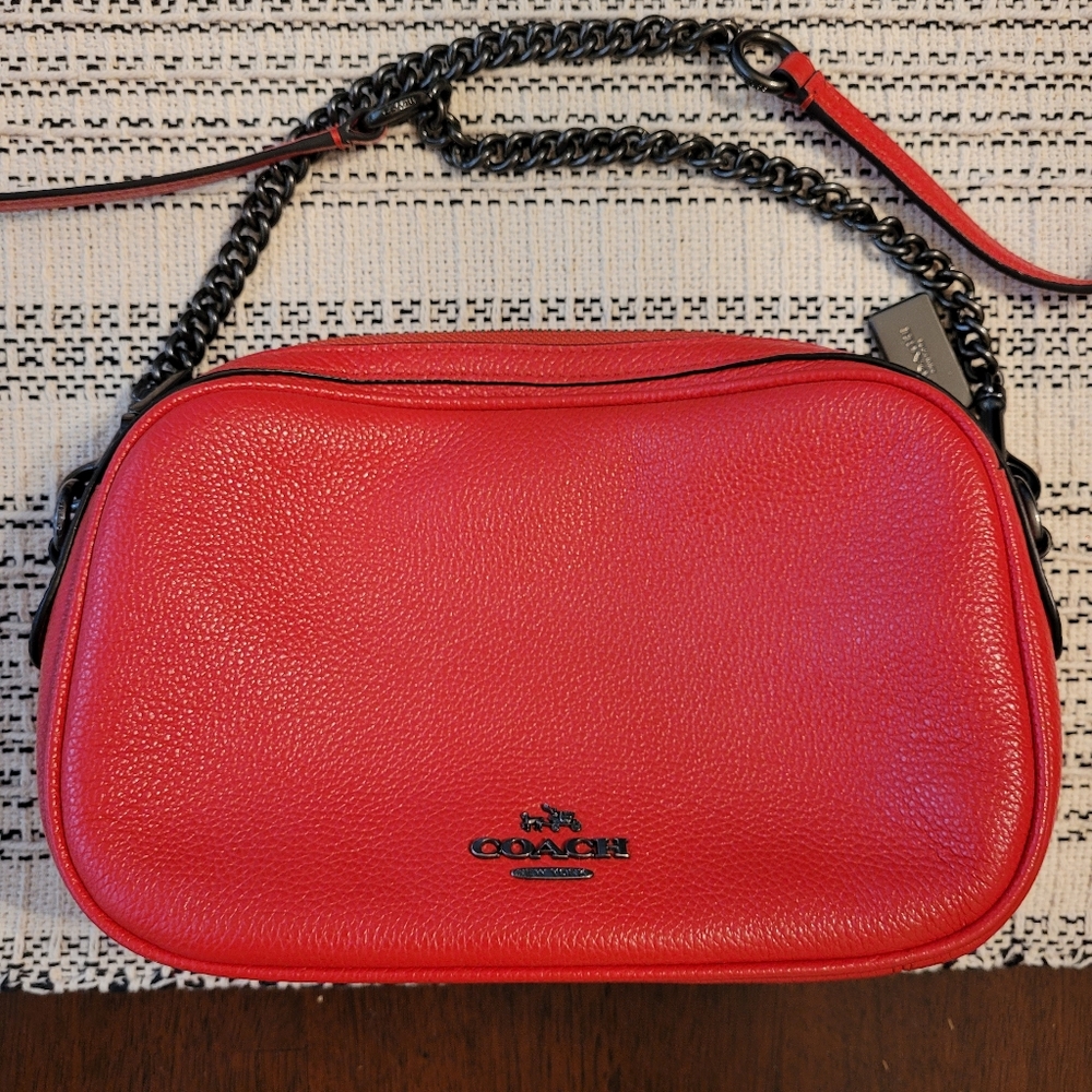 Coach Poppy Red Crossbody Pebble Leather Handbag